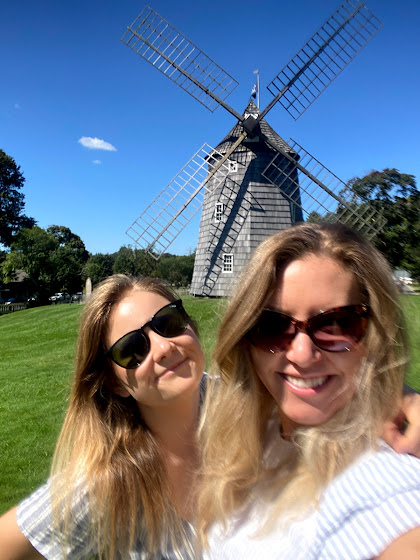 Weekend in The Hamptons: Two girls in front of windmill in East Hampton, New York