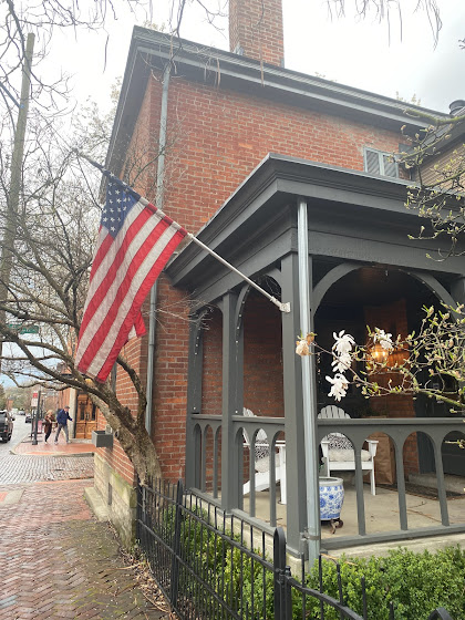 Brick house with American flag in German Village