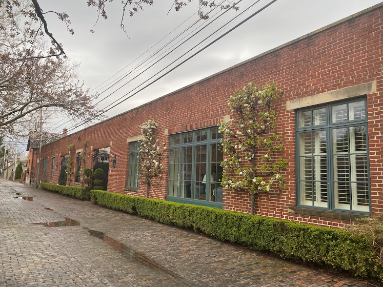 Brick building and flowers in German Village